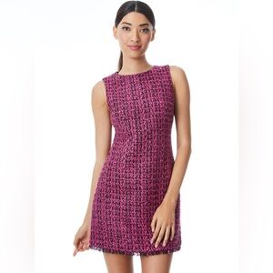 Pink and black Alice and Olivia tweed shift mini dress